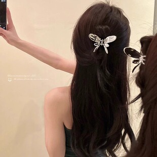 高级感金属小抓夹蝴蝶银色发夹女后脑勺头发夹子半扎发头饰鲨鱼夹