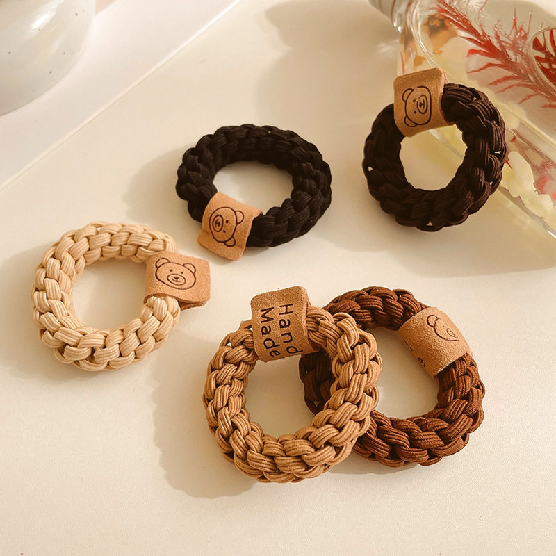 韩国气质小熊高弹力耐用加粗皮筋手工麻花女发圈扎高马尾发饰发绳