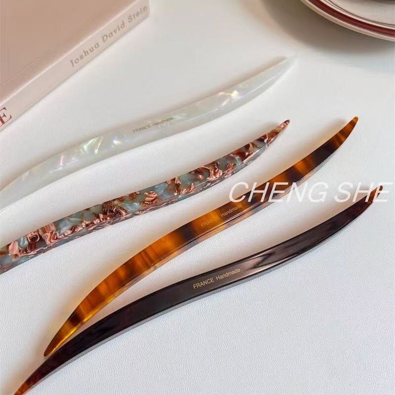 复古日常盘发加粗醋酸发簪小众质感慵懒风丸子头发钗发饰头饰