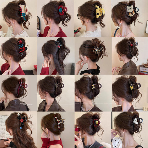 咖色大号抓夹女高级感后脑勺盘发鲨鱼夹子发量多发夹气质发卡头饰