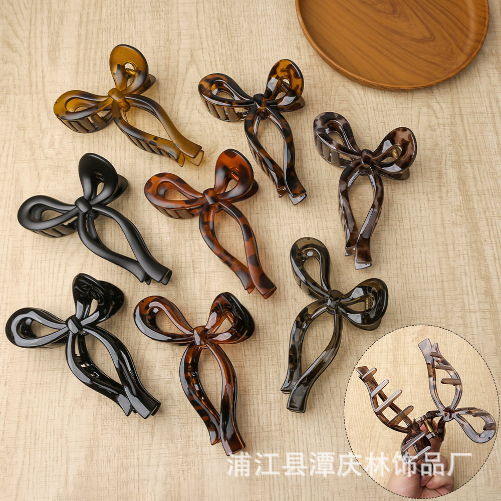 韩版简约感立体线条丝带蝴蝶结大号发抓盘发抓夹鲨鱼夹气质发饰