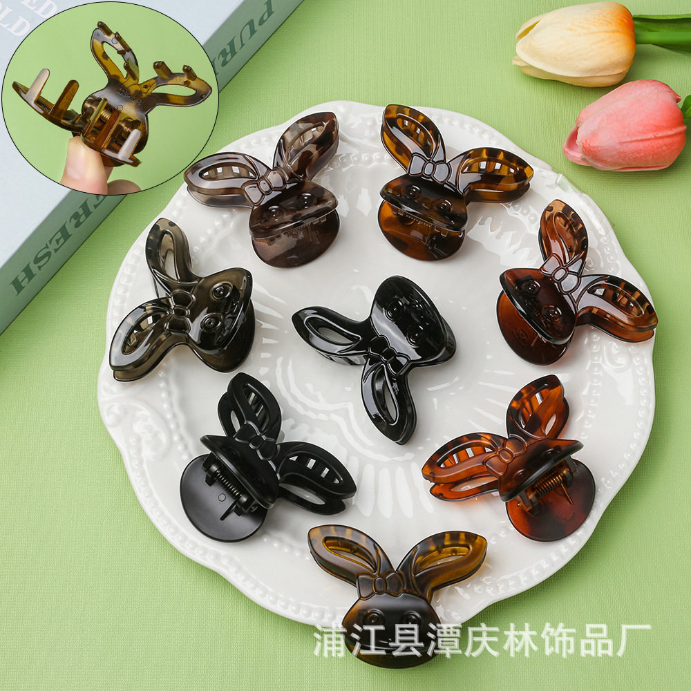 新款小抓夹侧边刘海碎发夹气质前额兔耳朵小发夹黑色边夹