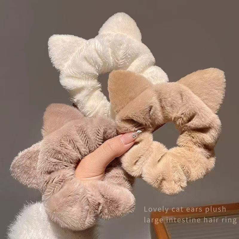 秋冬毛绒猫耳朵发圈女高颜值扎头发马尾头绳甜美丸子头花皮筋头饰