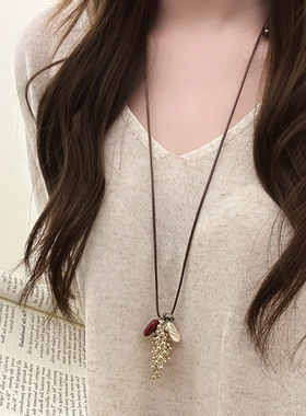 复古爱心金色葡萄串项链女秋冬高级感时尚百搭气质长款毛衣链配饰