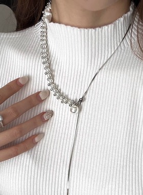 轻奢高级感可调珍珠项链女小众锁骨链气质流苏长款精致时髦毛衣链