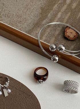 ins冷淡风戒指女ins小众球球手镯