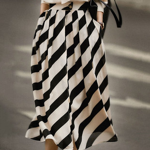 专柜同款2025夏娜娜尔思声雨新款时尚显瘦宽松百褶斑马纹半身裙女