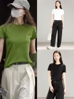 歐阿瑪施女裝專柜正品2025夏簡約百搭正肩圓領(lǐng)純色休閑短袖T恤女