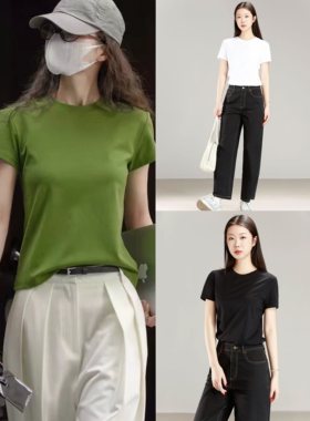 欧阿玛施女装专柜2025夏简约百搭正肩圆领纯色休闲短袖T恤女