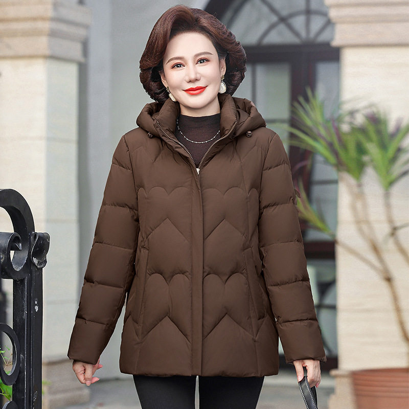 2025新款冬装女士羽绒服短款加厚宽松大码中老年妈妈装白鸭绒连帽