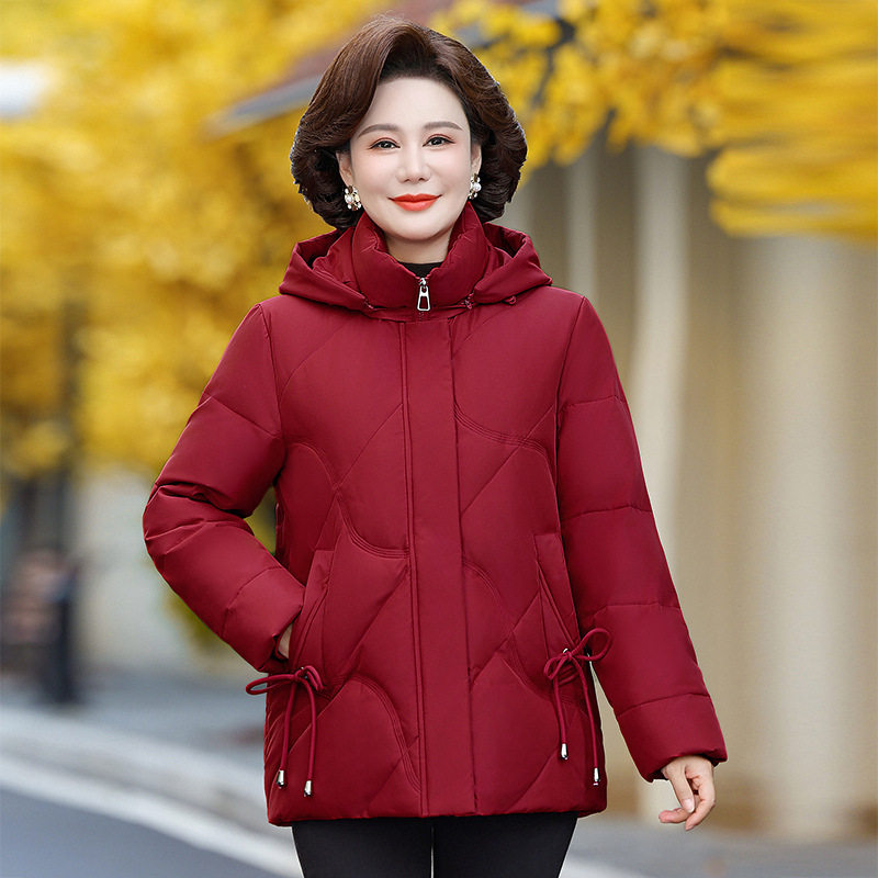 2025新款防寒中老年妈妈羽绒服冬季加厚保暖白鸭绒女士连帽外套潮