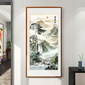 饰画竖版 迎客松挂画新中式 入户玄关走廊过道装 国画山水画客厅壁画