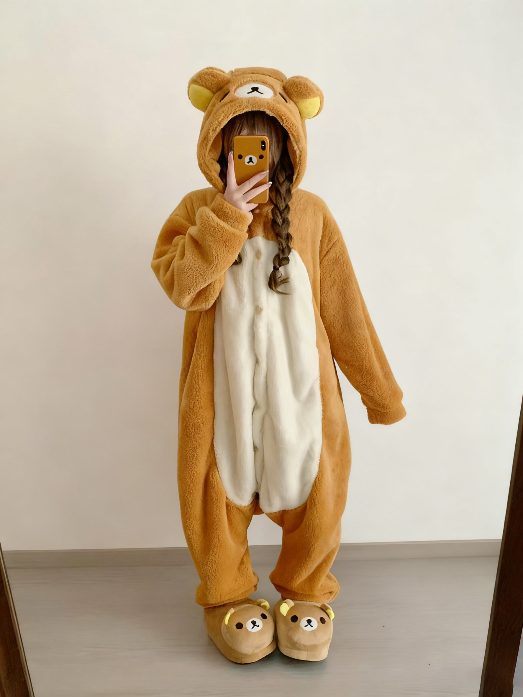 thumbnail for Cute Relaxed Bear Children's Pajamas Girls One-piece Coral Fleece Winter New Fleece Thickened Dressing Gown Loungewear