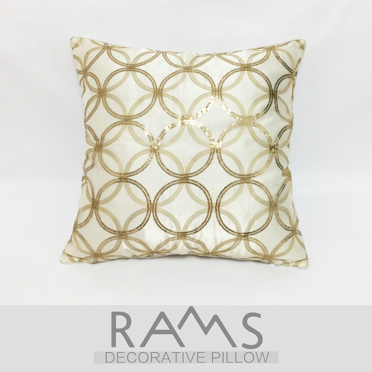 现代简约样板房沙发床靠垫抱枕 欧式金色亮片几何圆圈刺绣花方枕