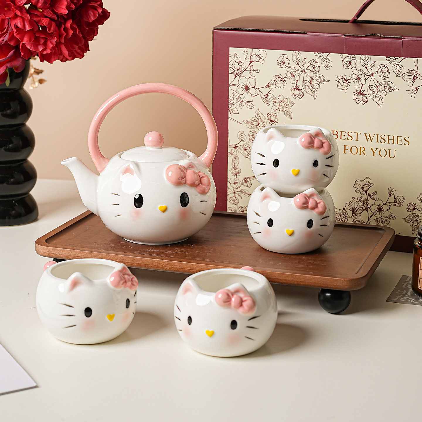 猫猫陶瓷泡茶壶茶具套装礼盒可爱水壶茶杯乔迁新居结婚生日礼物