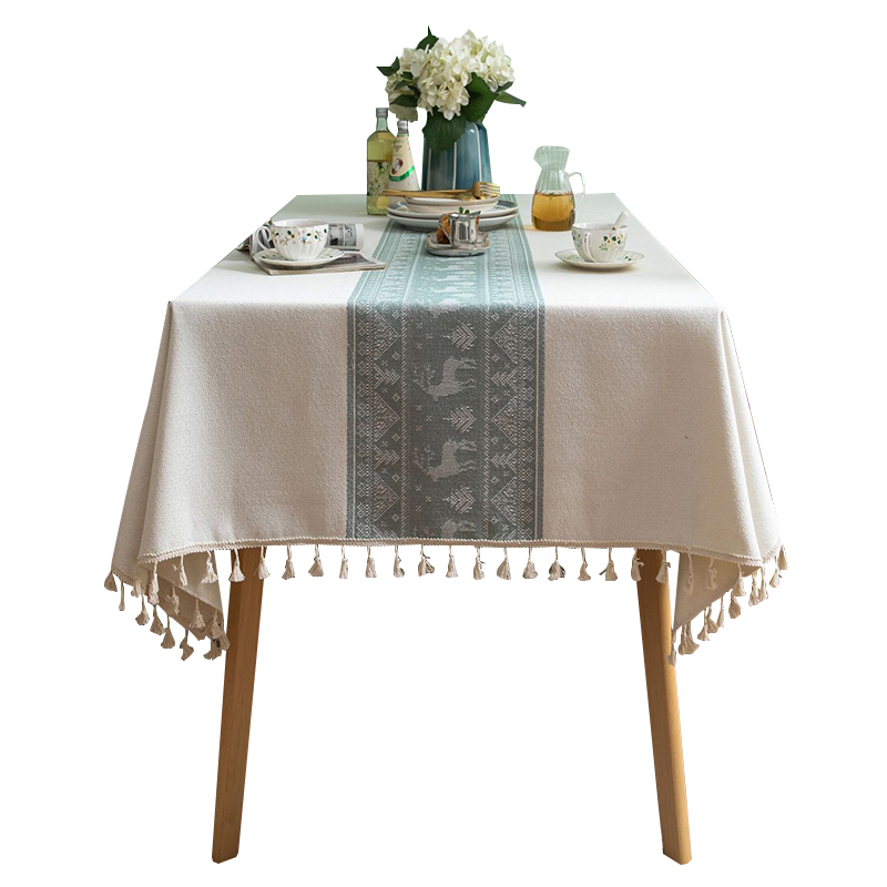 餐桌布艺涤麻圣诞节装饰小鹿圆桌家用长方形欧式清新茶几正方台布
