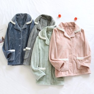 珊瑚绒睡衣女单件上衣秋冬加绒加厚宽松保暖春秋法兰绒家居服上装