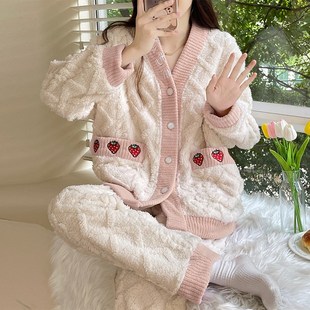 睡衣女冬季珊瑚绒加绒加厚保暖2023新款法兰绒家居服套装外穿冬天