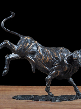 纯铜野牛摆件招财牛美式酒店别墅软装饰品客厅工艺品办公室艺术品