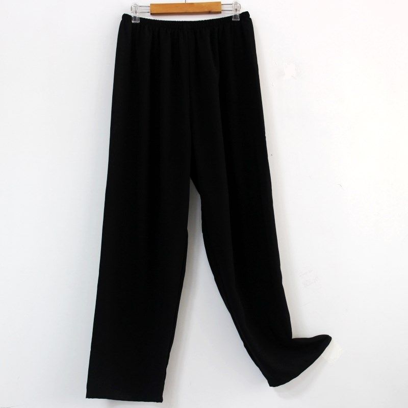 棉绸睡裤直筒休闲裤薄款绵绸黑色宽松男士大码松紧腰九分裤夏男款