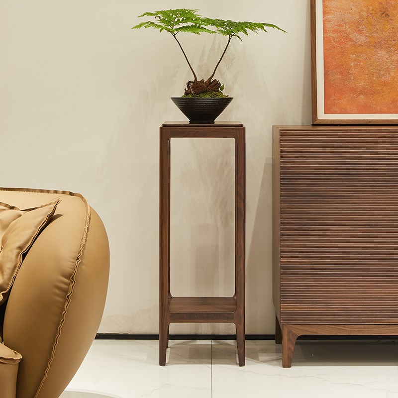 北美黑胡桃木花架意式极简实木花几客厅绿萝架子家用落地式置物架