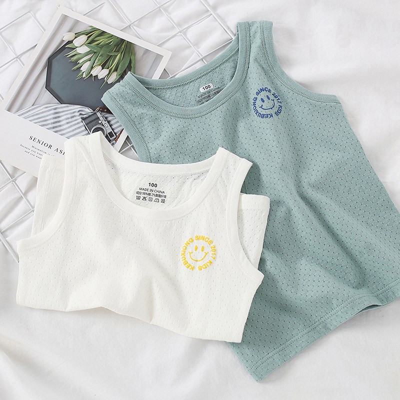 男童纯棉背心无袖卡通儿童内穿男孩女宝宝夏季打底网眼白色小背心