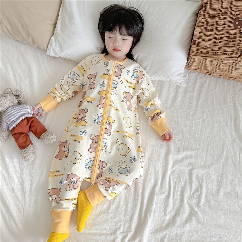 婴儿睡袋纯棉春秋款儿童睡觉防踢被秋冬季男女童宝宝连身睡衣四季