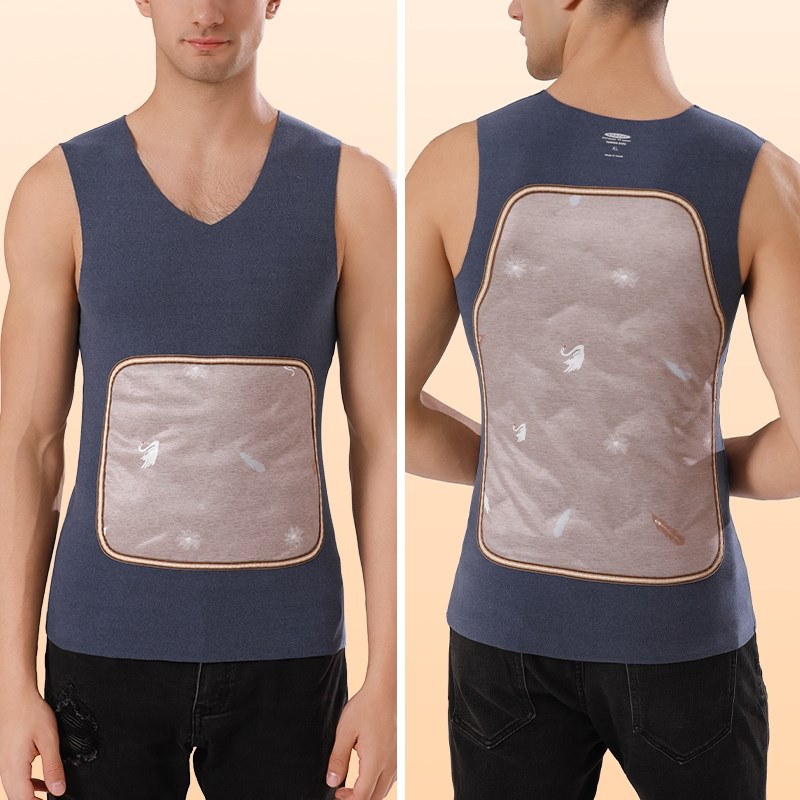 德绒保暖背心男士加绒加厚羽绒护胃无痕羊毛蚕丝马甲打底衫防寒冬