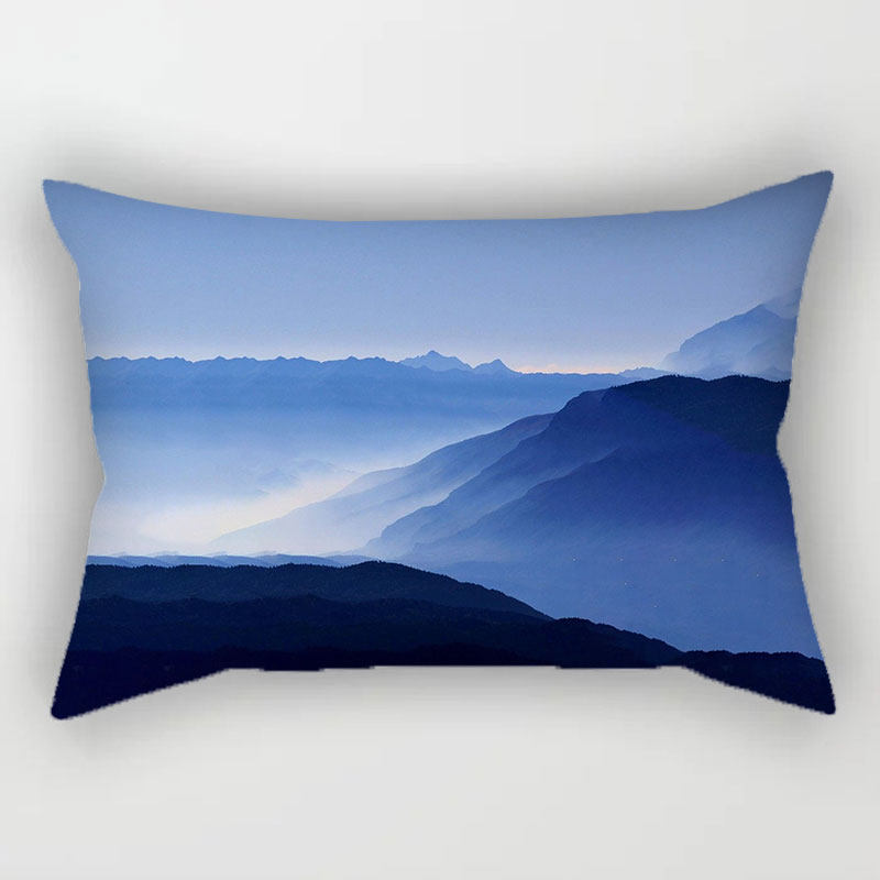 蓝色简约长方形抱枕轻奢装饰沙发抱枕套靠背可拆洗北欧双面几何