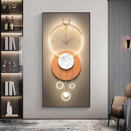 轻奢玄关装饰画竖版入户高端钟表走廊尽头挂画简约客厅过道墙壁画