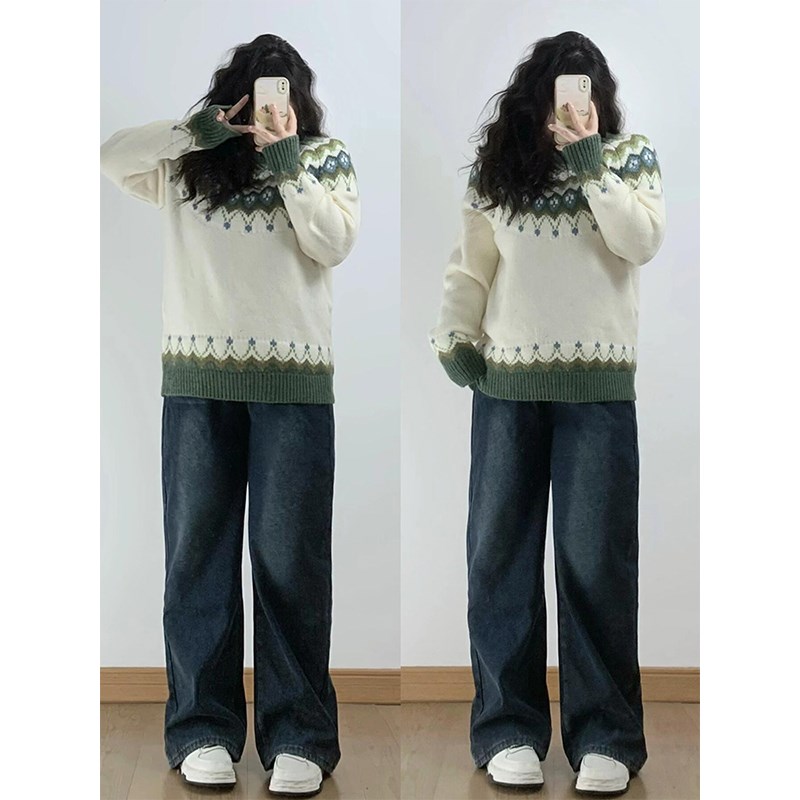 胖mm大码女装复古水洗加绒牛仔裤女秋冬保暖裤子宽松显瘦直筒女裤