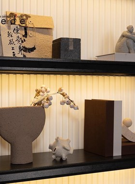 侘寂风书房民宿客厅柜样板间寂风博古架茶叶罐新中式装饰摆件套装