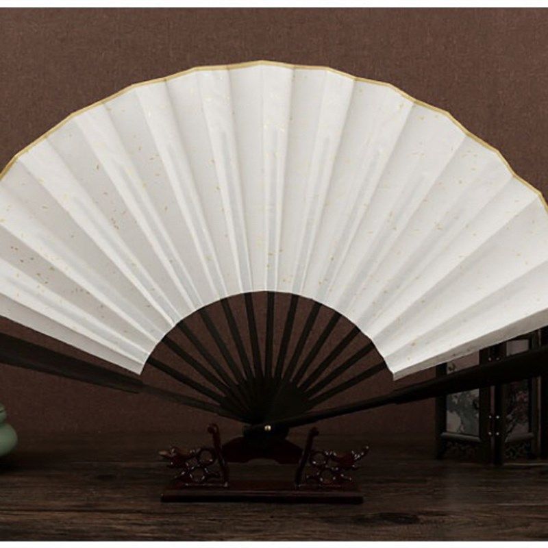 折扇空白带金 大漆漂漆漂漆团扇宣纸手绘国画毛笔字绘画DIY