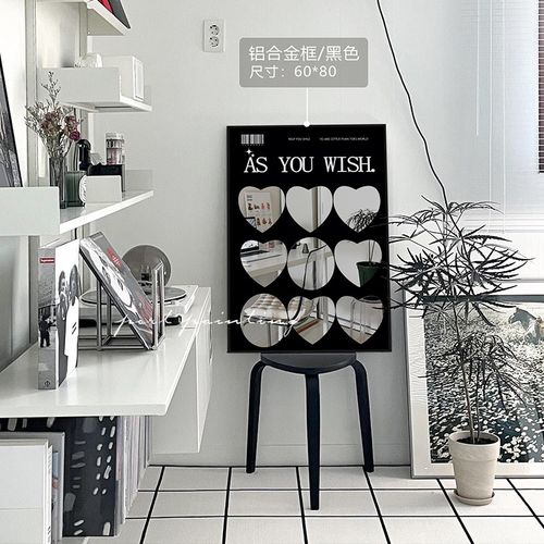 港画镜子装饰画卧室梳妆台简约艺术画轻奢高级感装饰客厅黑白画