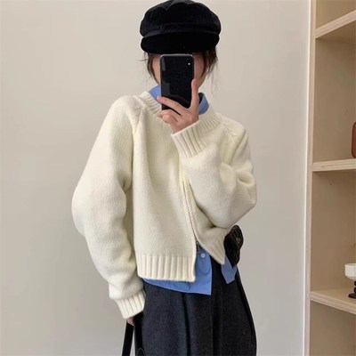 秋冬季新款甜美温柔风拉链长袖针织开衫上衣百搭外穿毛衣女短外套