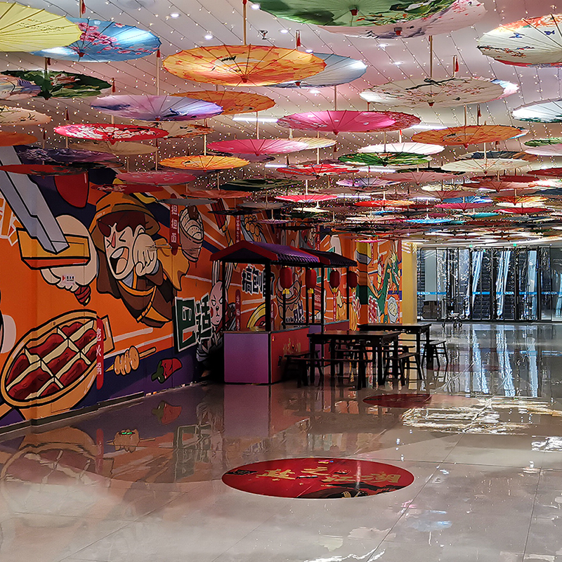 中国风室内装饰吊顶伞油纸伞古风户外防雨防晒绸布倒挂伞加伞灯