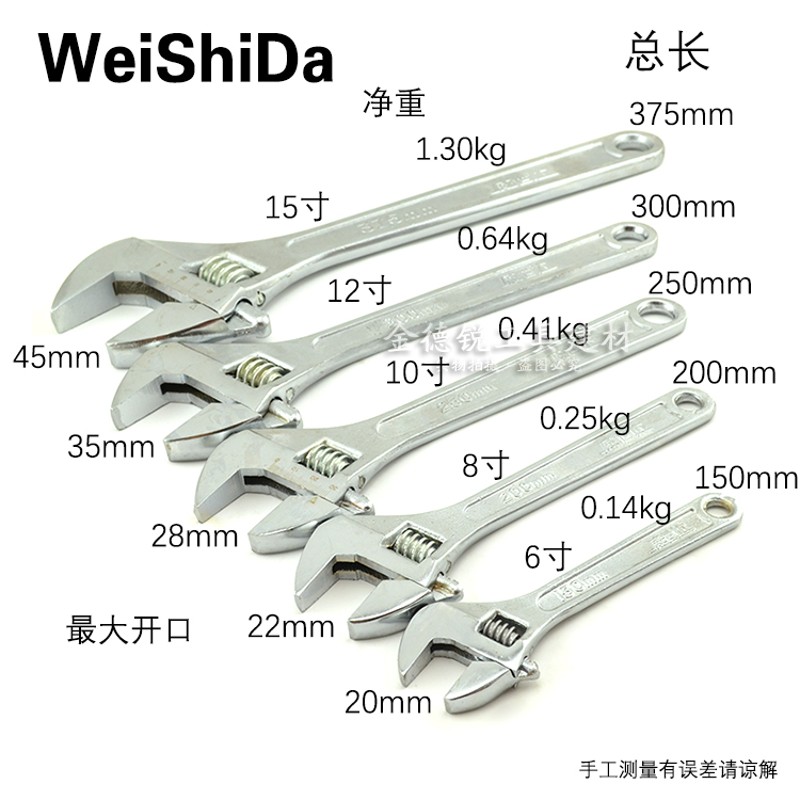 活口活动扳手150/200/250/300/375/450mm6/8/10/12/15/18寸24寸
