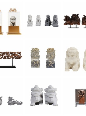 新中式狮子摆件禅意书桌家居客厅书房办公桌房间玄关酒柜软装饰品