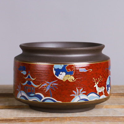 多肉花盆陶瓷大号带托盘紫砂手绘室内桌面简约蝴蝶兰肉肉植物盆栽