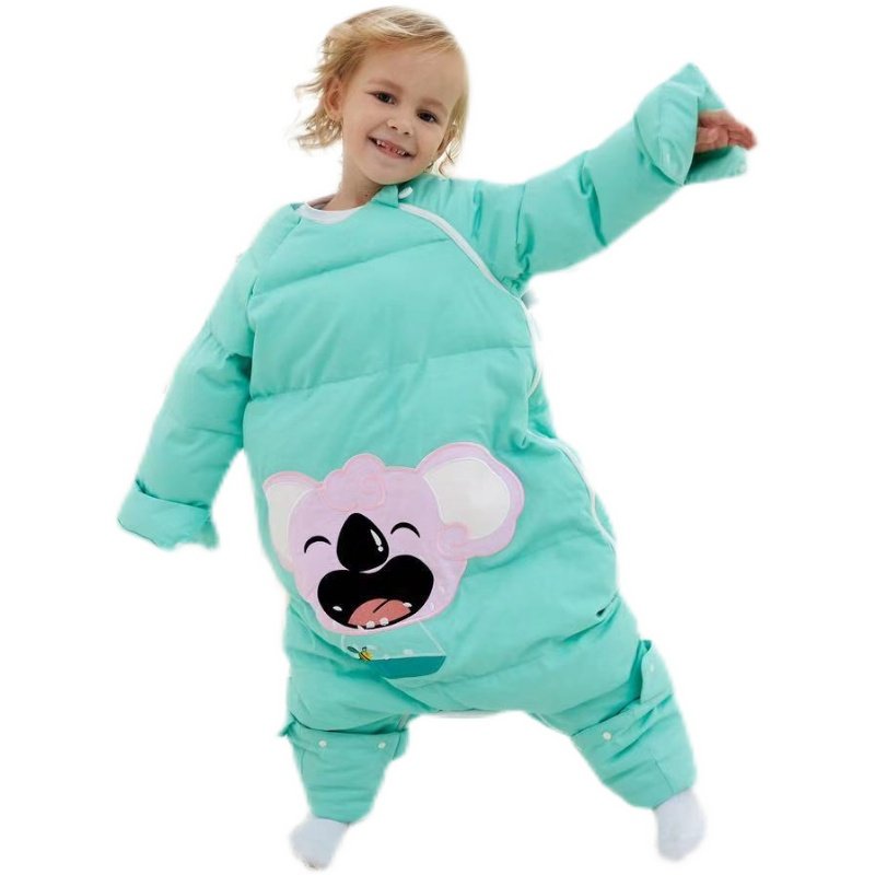 米汤妈咪羽绒睡袋冬季加厚分腿防踢被包脚不冷神器卡通保暖小中童