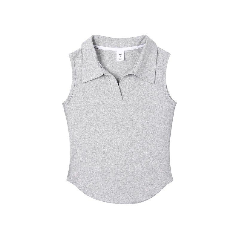 马甲背心女纯棉透气Polo领修身显瘦内搭时尚无袖弧形下摆打底上衣