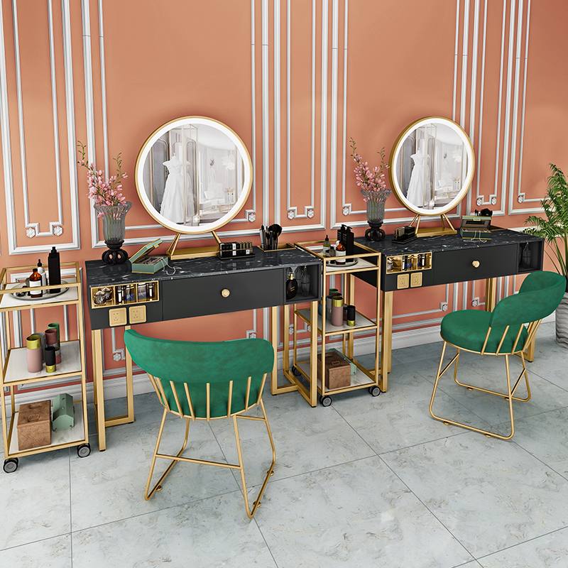 影楼带灯梳妆台婚纱摄影彩妆美容院卧室轻奢海马体大理石化妆镜台