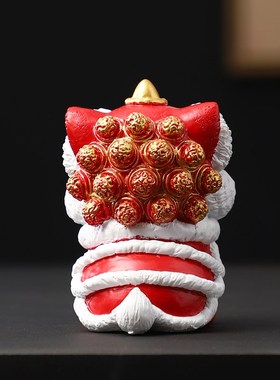 国风红色喜庆醒狮小摆件高级感小众桌面装饰工艺品创意生日礼物