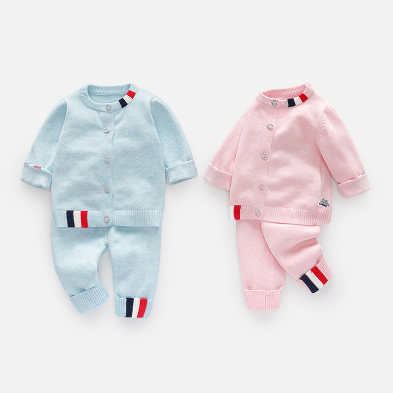 婴儿毛衣分体套装2023新款春装男宝宝小外套春季男童外穿纯棉衣服