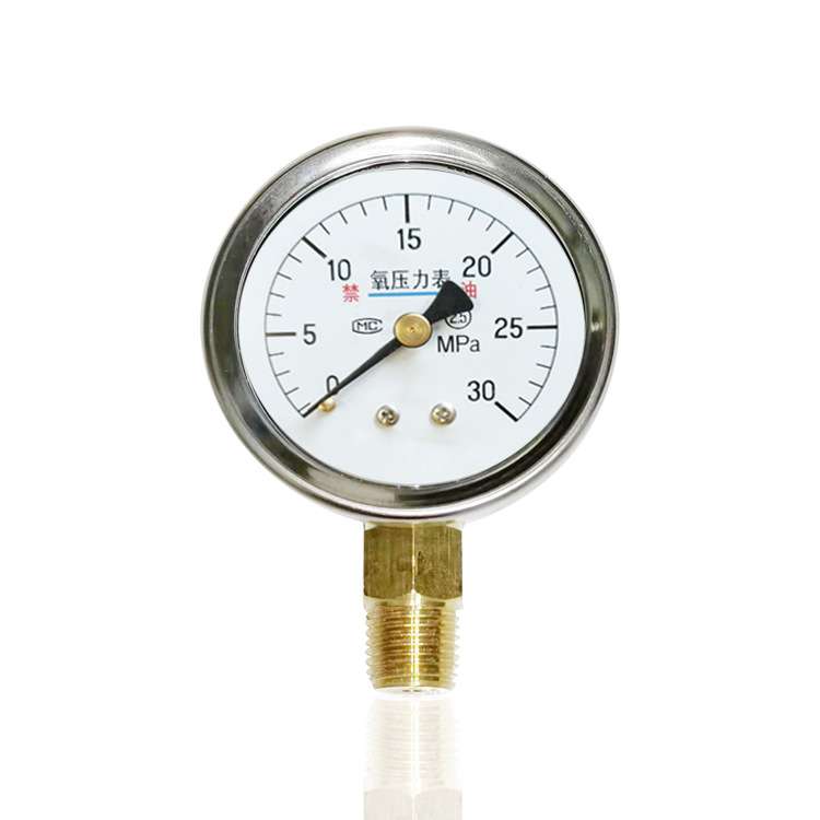 氧压力表特气表稀有气体压力表径向立装禁油表YOB-50 30MPA 1/4PT