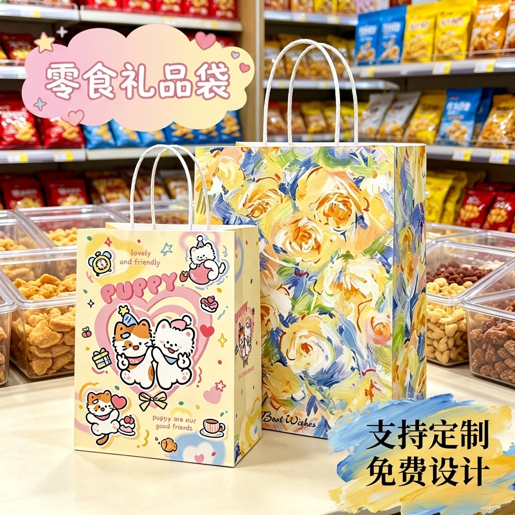 零食店牛皮纸袋手提袋烘焙咖啡饮品中秋节礼品袋外卖打包袋可定制