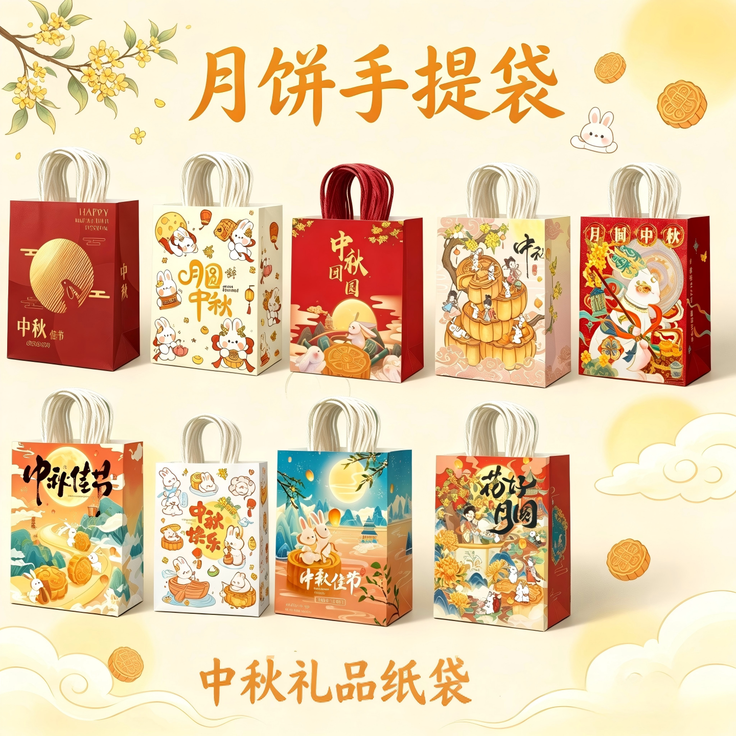 月饼手提袋中秋节礼品袋牛皮纸袋红色袋子伴手礼礼物袋可定制logo