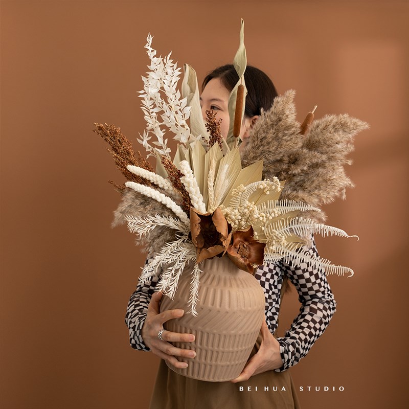 餐桌边柜干花陶瓷装饰品摆件花瓶插花花束花器桌面家居样板间套装