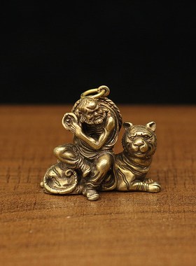 实心铜佛像十八罗汉降龙伏虎罗汉迷你微雕古玩铜器可做钥匙扣挂件