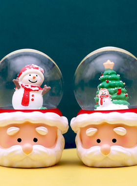 可爱卡通耶诞老人迷你水晶球摆件飘雪发光耶诞节礼物女孩儿童生日